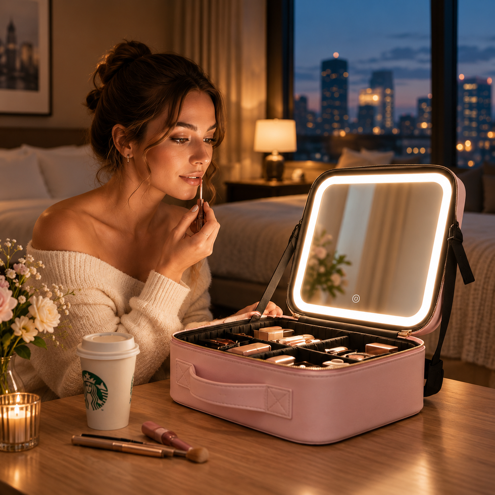 LED lighting built into the ivery makeup mirror