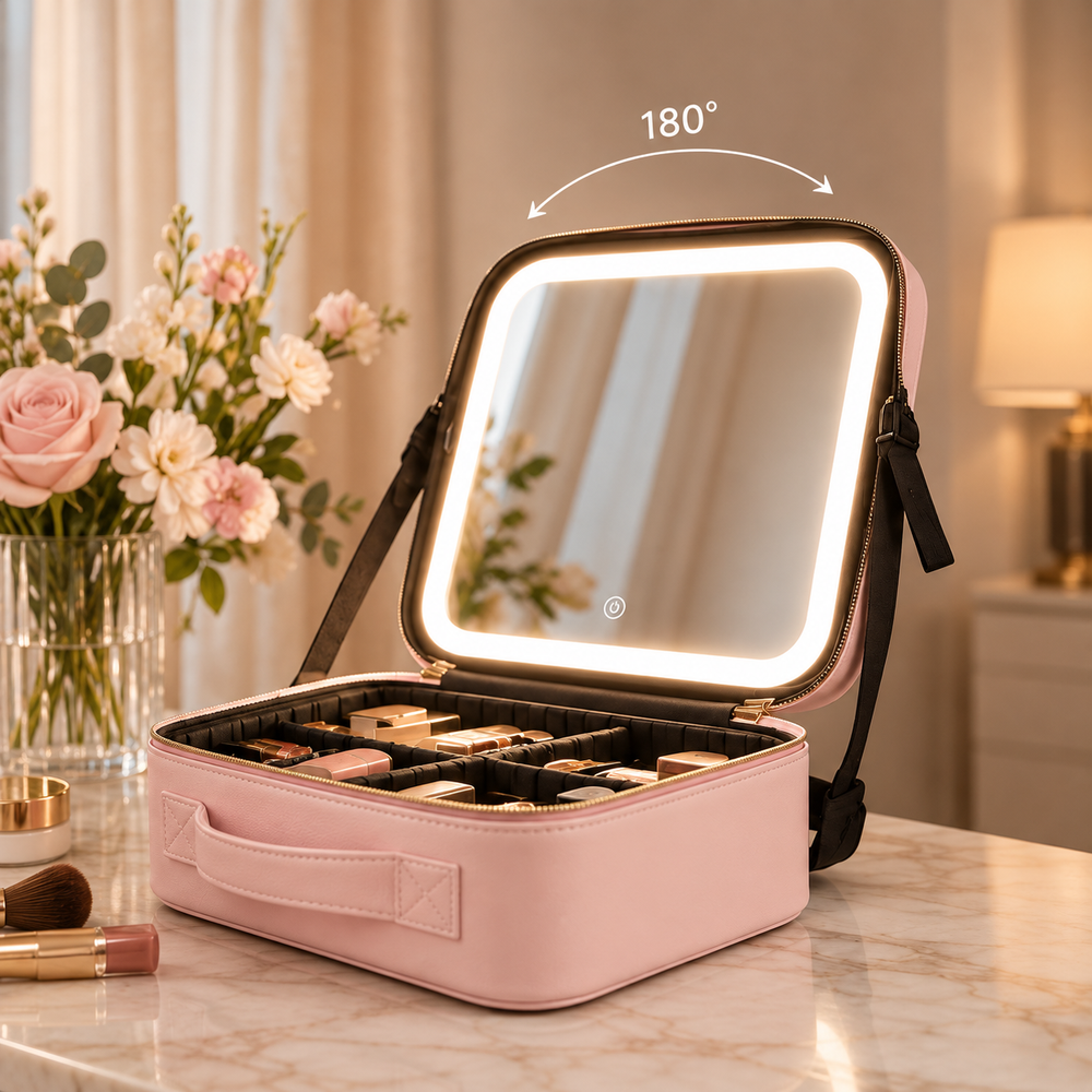 Built-in mirror inside the ivery makeup bag