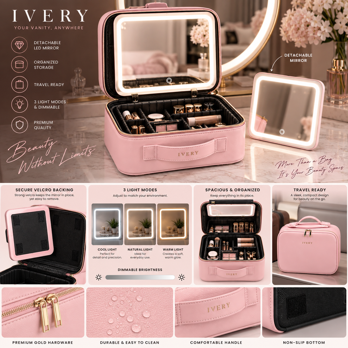 ivery LED mirror makeup bag